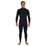 front view of person wearing a black chest zip wetsuit