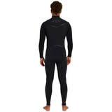 back view of person wearing a black chest zip wetsuit