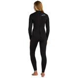 back view of woman wearing a black back zip wetsuit