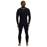 Back view of person wearing a black chest zip wetsuit