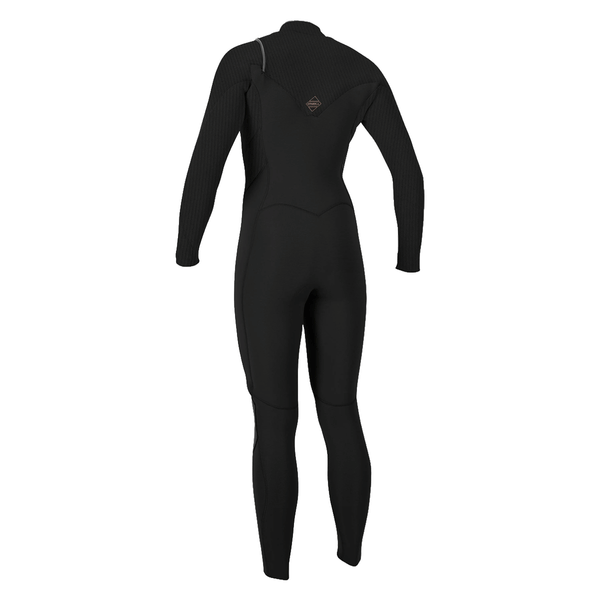 back view of women's chest zip wetsuit in black