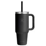 black metal drinking tumbler with straw and handle