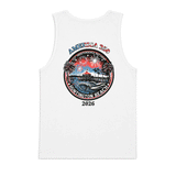 White tank top with a graphic design on a white background