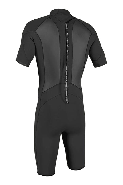 Black wetsuit with short sleeves and legs on a white background