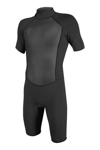 Black wetsuit with short sleeves and legs on a white background
