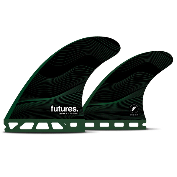 2 black and green surf fins on a white background