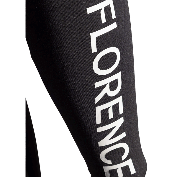 forearm of wetsuit with the word florence in white 