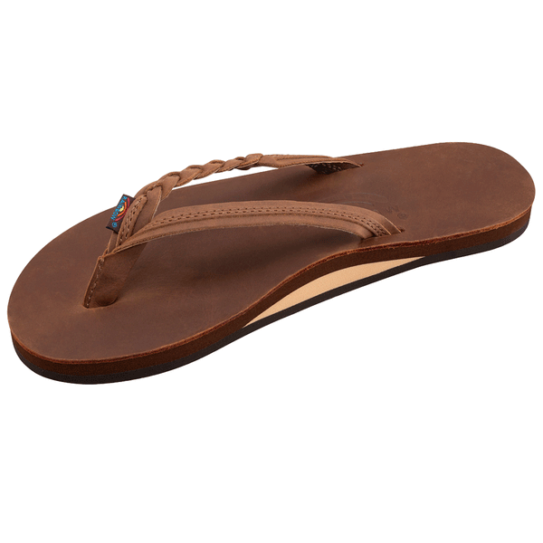 redish brown sandal with braided strap