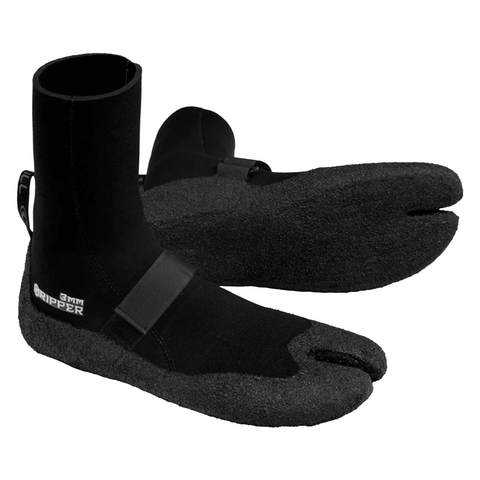 Black wetsuit boots on a white background