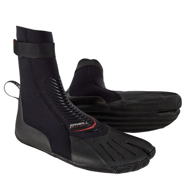 Black wetsuit boots with split toe on a white background 