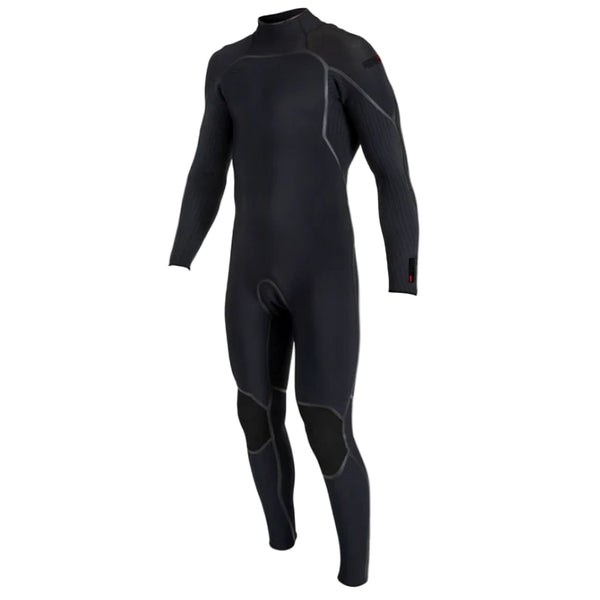 front of black wetsuit on white background