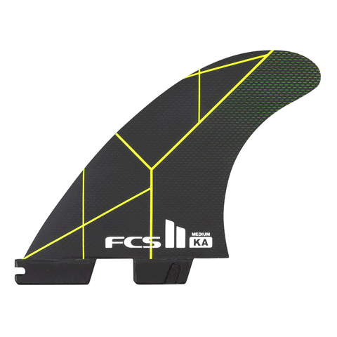 black and yellow surf fin with "fcsii" branding