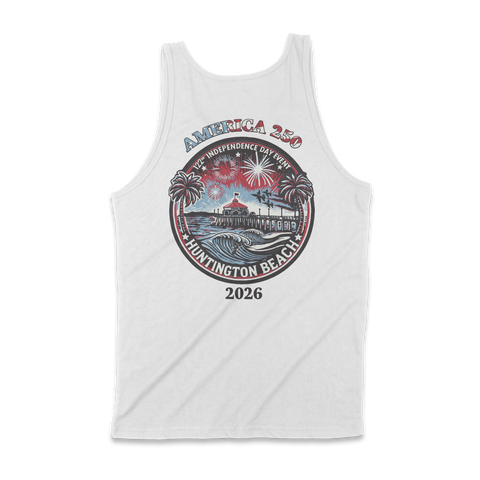 White tank top with a graphic design on a white background