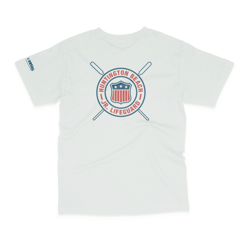 white t-shirt with jr lifeguard logo on white background