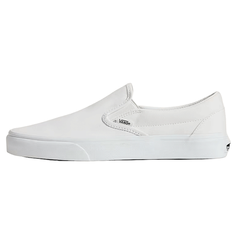 side profile of white slip on deck shoe