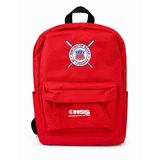 red backpack with HB Jr. Lifeguards Logo on white background