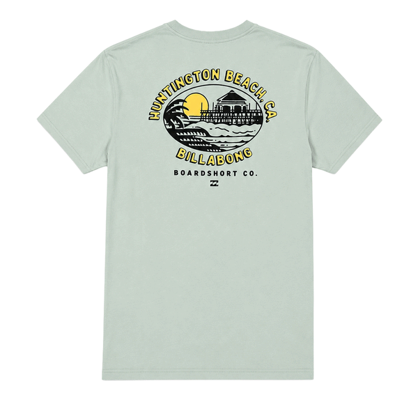 Green Billabong Huntington Beach men's T-shirt with Large HB logo graphic on the back