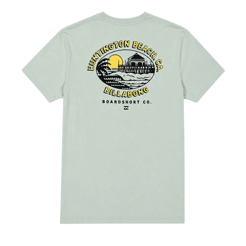 Green Billabong Huntington Beach men's T-shirt with Large HB logo graphic on the back