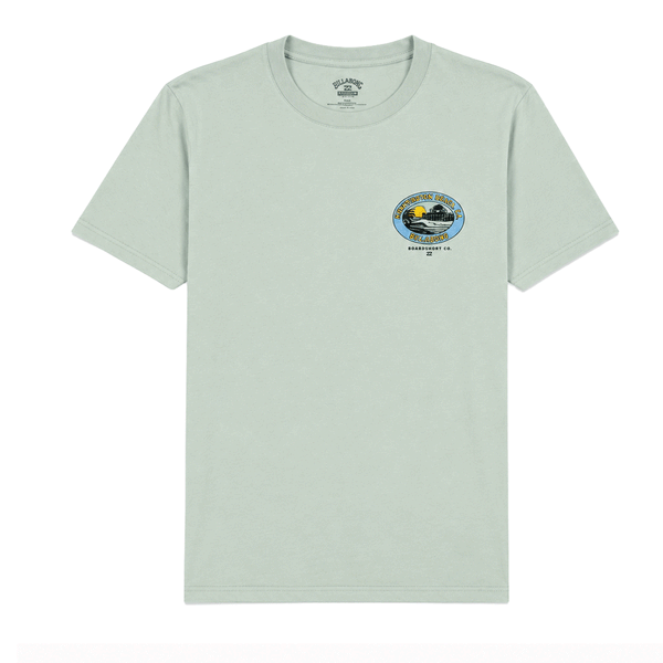 Green Billabong Huntington Beach men's T-shirt with small HB logo graphic on the left chest.