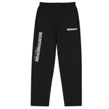 black sweat pants with White Huntington Surf & Sport logo down the right leg
