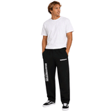 person wearing black sweatpants with white t-shirt over white background