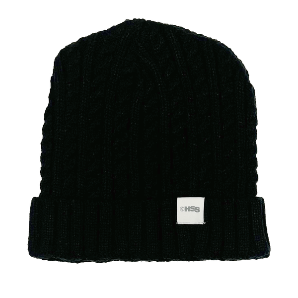 black cuff beanie with HSS clip label
