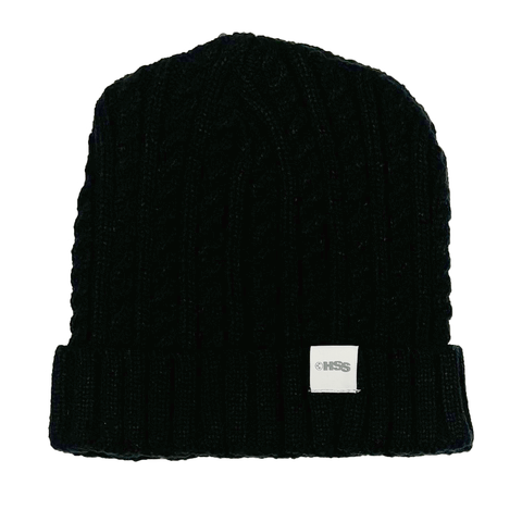 black cuff beanie with HSS clip label