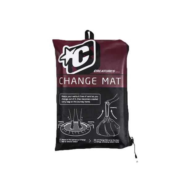 Change mat packaging with 'Creatures' logo on a wooden surface