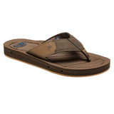 side profile of a brown sandal