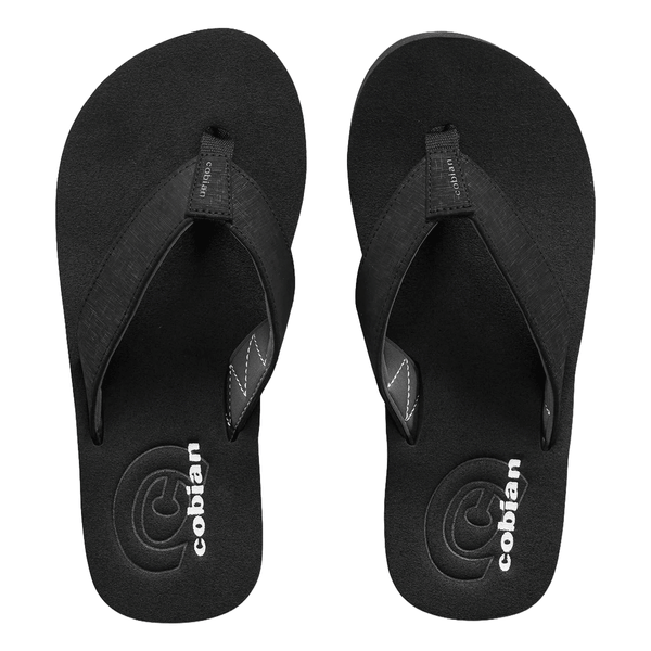 top view of black pair of flip flop sandals