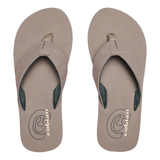 top view of a pair of tan flip flop sandals