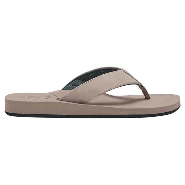 side profile view of tan flip flop sandals