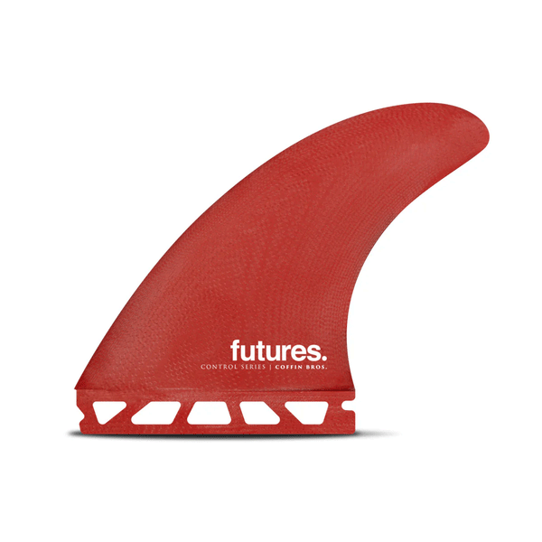 red surf fin with "futures" branding