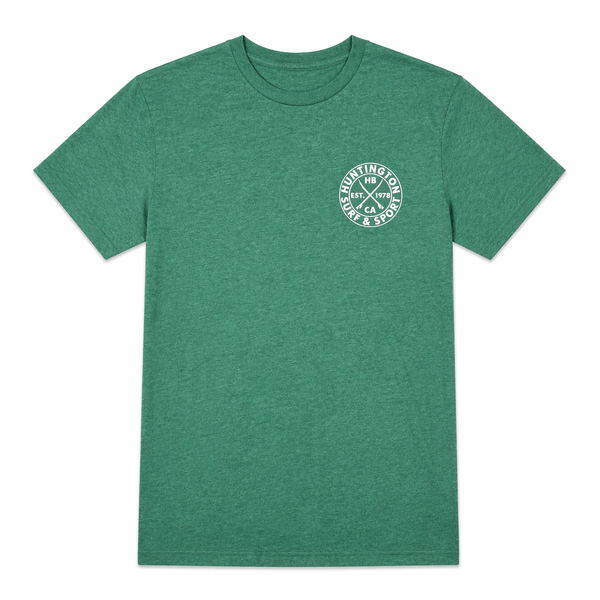Green t-shirt with white graphic design on a white background