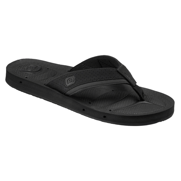 side profile view of a black flip flop sandal
