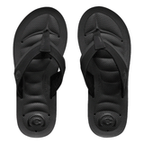 top view of a pair of black flip flop sandals