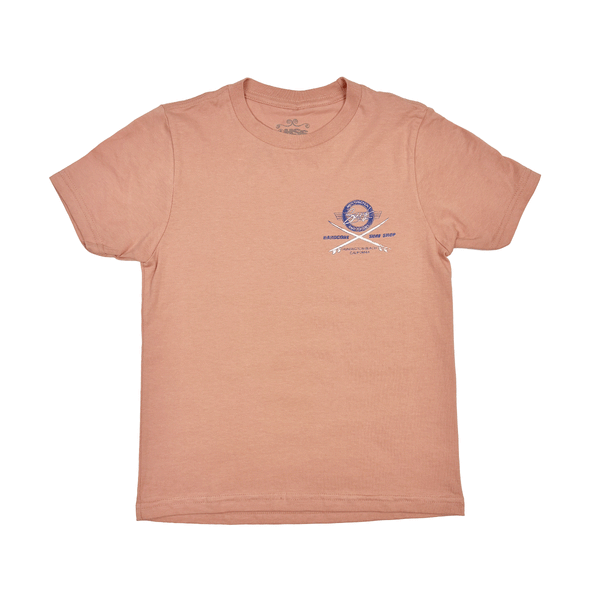 front of pink t shirt with small blue HSS logo on chest