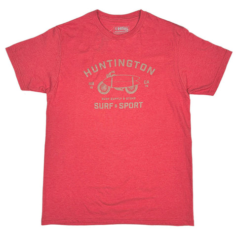 Red t-shirt with 'Huntington Surf & Sport' graphic on a white background
