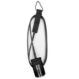 6 ft regular surfboard leash in black with HSS branding on cuff