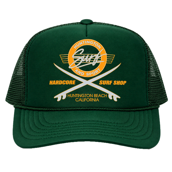 front of green trucker hat with orange HSS logo