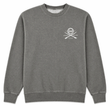Gray sweatshirt with a logo on the chest against a white background