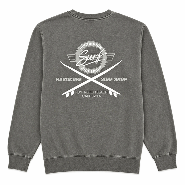 Gray sweatshirt with a logo on the back on a white background