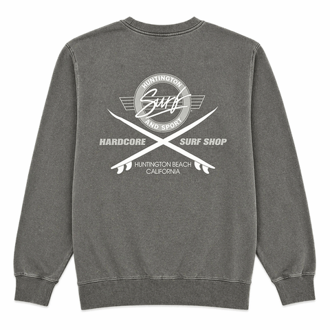 Gray sweatshirt with a logo on the back on a white background