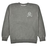 Gray sweatshirt with a logo on the chest against a white background