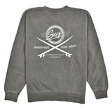 Gray sweatshirt with a logo on the back on a white background
