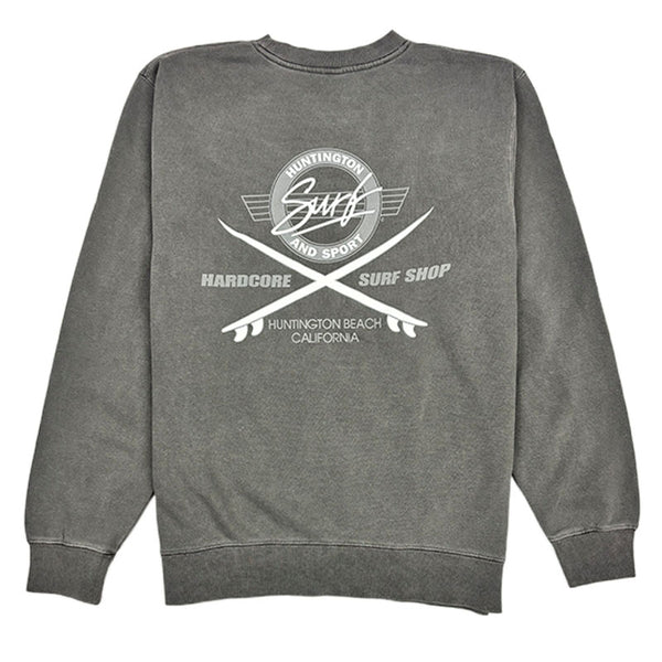 Gray sweatshirt with a logo on the back on a white background