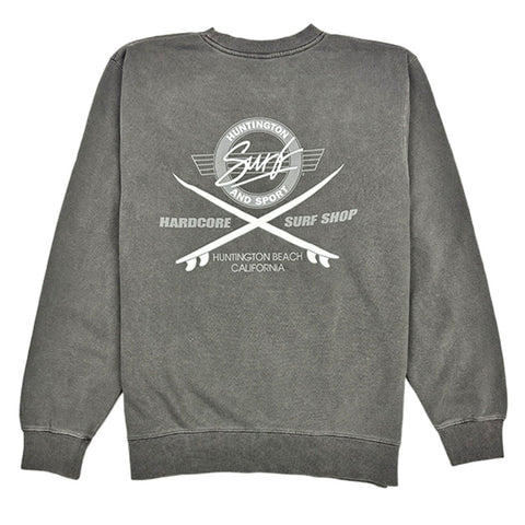Gray sweatshirt with a logo on the back on a white background