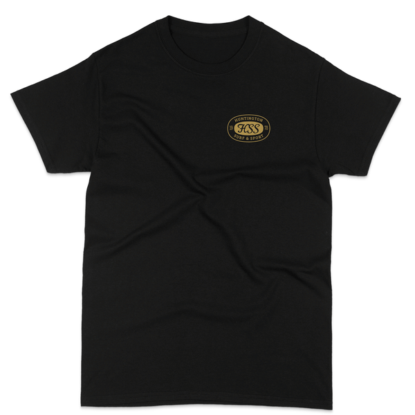 black t shirt with yellow HSS logo
