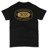 black t shirt with yellow HSS logo