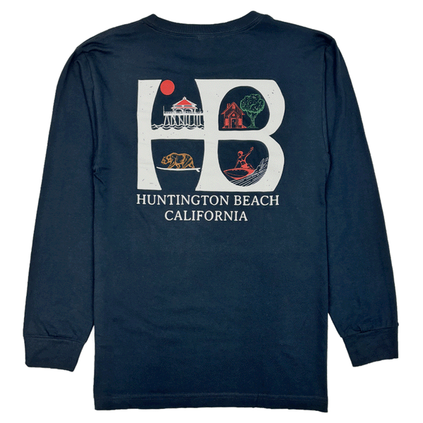 dark navy long sleeve tee with white HB city logo